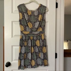Boden sleeveless dress cinch waist earth toned floral